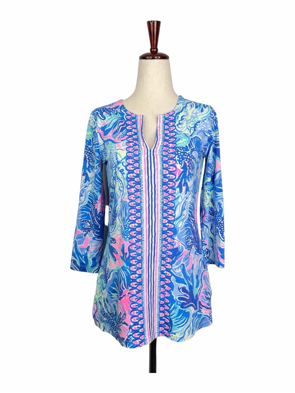 Lilly Pulitzer Karina UPF 50+ Tunic Top 3/4 Sleeve Shade Seekers Chilly Lilly XS